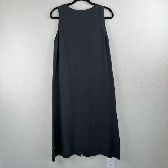 Vintage Lemon Grass Black Safari Linen Button Down Sleeveless Midi Dress Medium - Picture 15 of 15